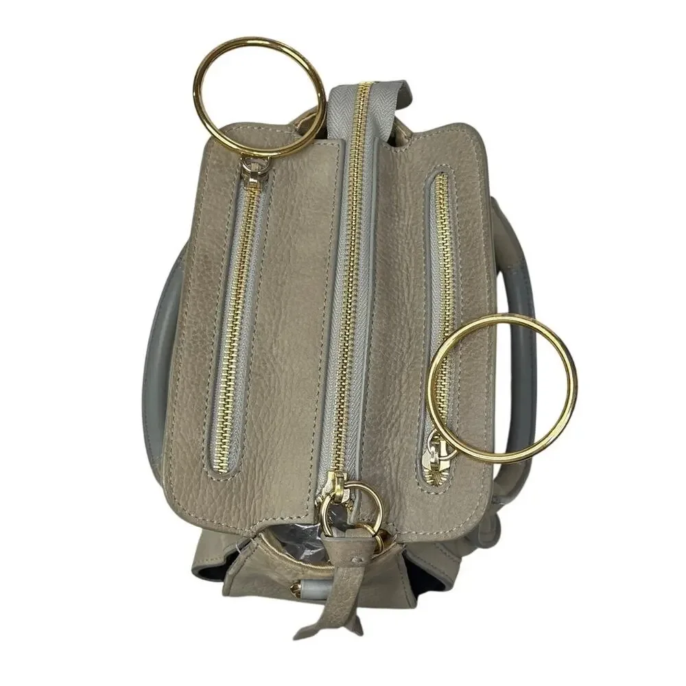 See by Chloé Miya Mini Satchel Crossbody Gray Leather Suede Gold Ring Bag